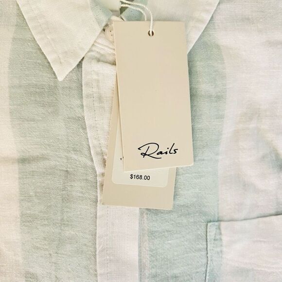 RAILS Women's Charli Awning Stripe‎ Linen Blend Blouse, Large, White/Blue, NWT - Picture 9 of 15